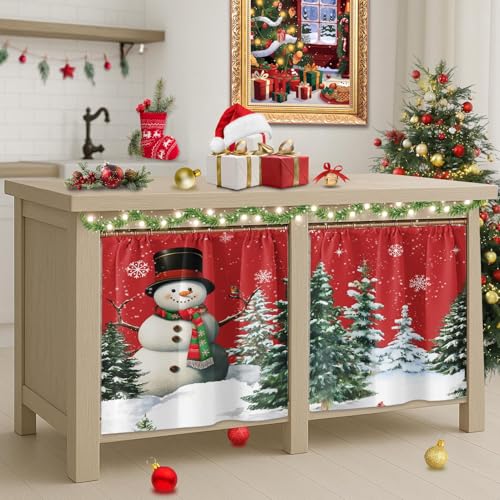 Arttown 2 Pack Christmas Kitchen Curtains 36 in - Winter Snowman
