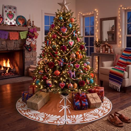 Halloscume 48 Inch Mexican Talavera Christmas Tree Skirt Platos De Barro Rustic Decor