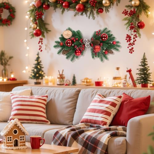 HiiARug 21 Inch Red Berry Christmas Swag Set of 2 - Artificial Holiday Wreaths for Front Door & Mantel Decor