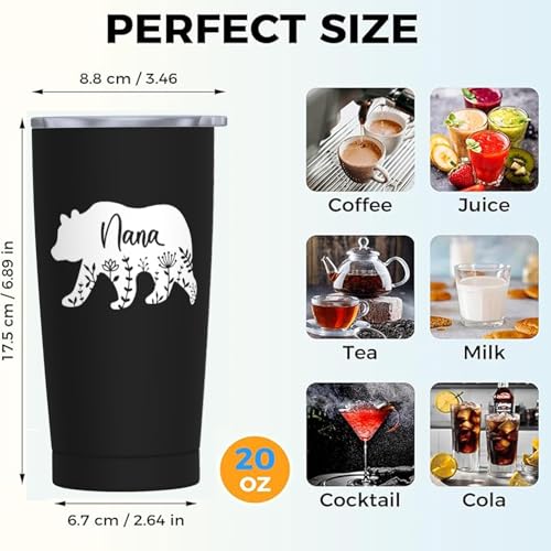 Yipaidel Nana Bear Floral 20oz Travel Coffee Mug Tumbler, Insulated Stainless Steel
