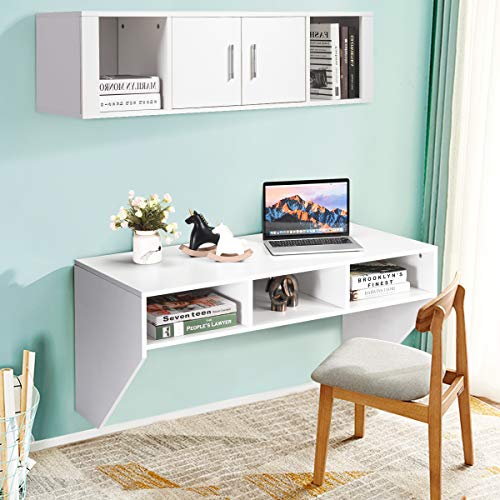 Wall-Mounted Floating Computer Desk and Storage Cabinet Set