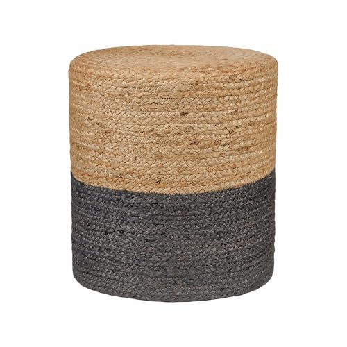 Handwoven Jute Braided Cylinder Pouf Ottoman, Gray 14.5-inch Foot Stool