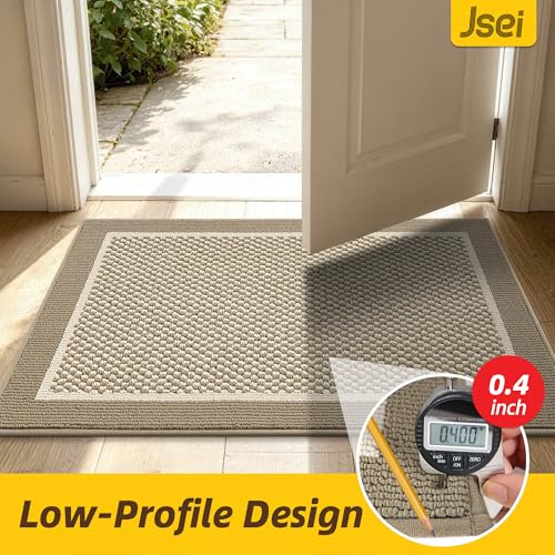 Dirt Trapper Door Mat 24"x36", Non-Slip Washable Entryway Rug, Beige