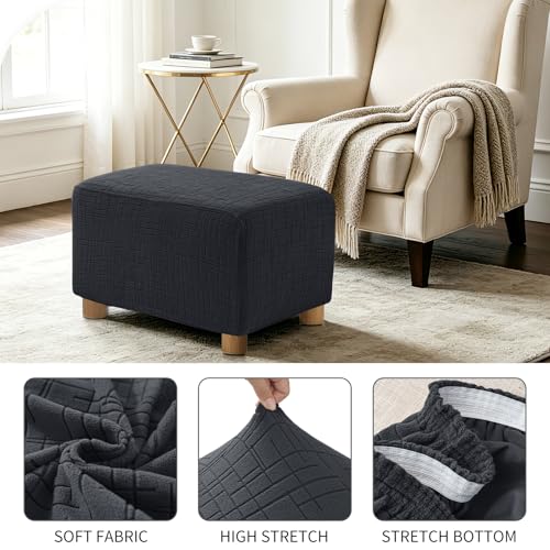 Stretch Ottoman Cover Rectangular - Charcoal Gray, Washable Fabric