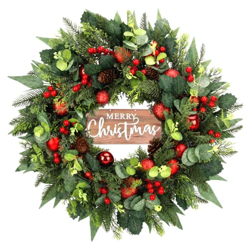 26-Inch Christmas Front Door Wreath with Pine, Berries & Pine Cones