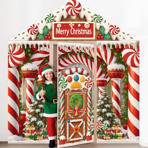 Christmas Gingerbread House Door Cover Decorations Set - Indoor & Outdoor Holiday Decor