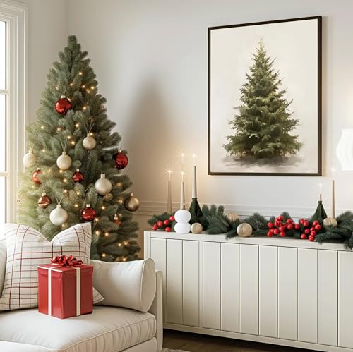 OBTRTS Christmas Wall Art Poster 10x8 Inches Rustic Pine Botanical Holiday Decor