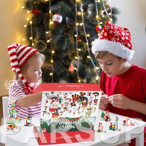 PARSUP 6-in-1 Christmas Advent Calendar Blocks (Red/Blue/White) – 24 Doors