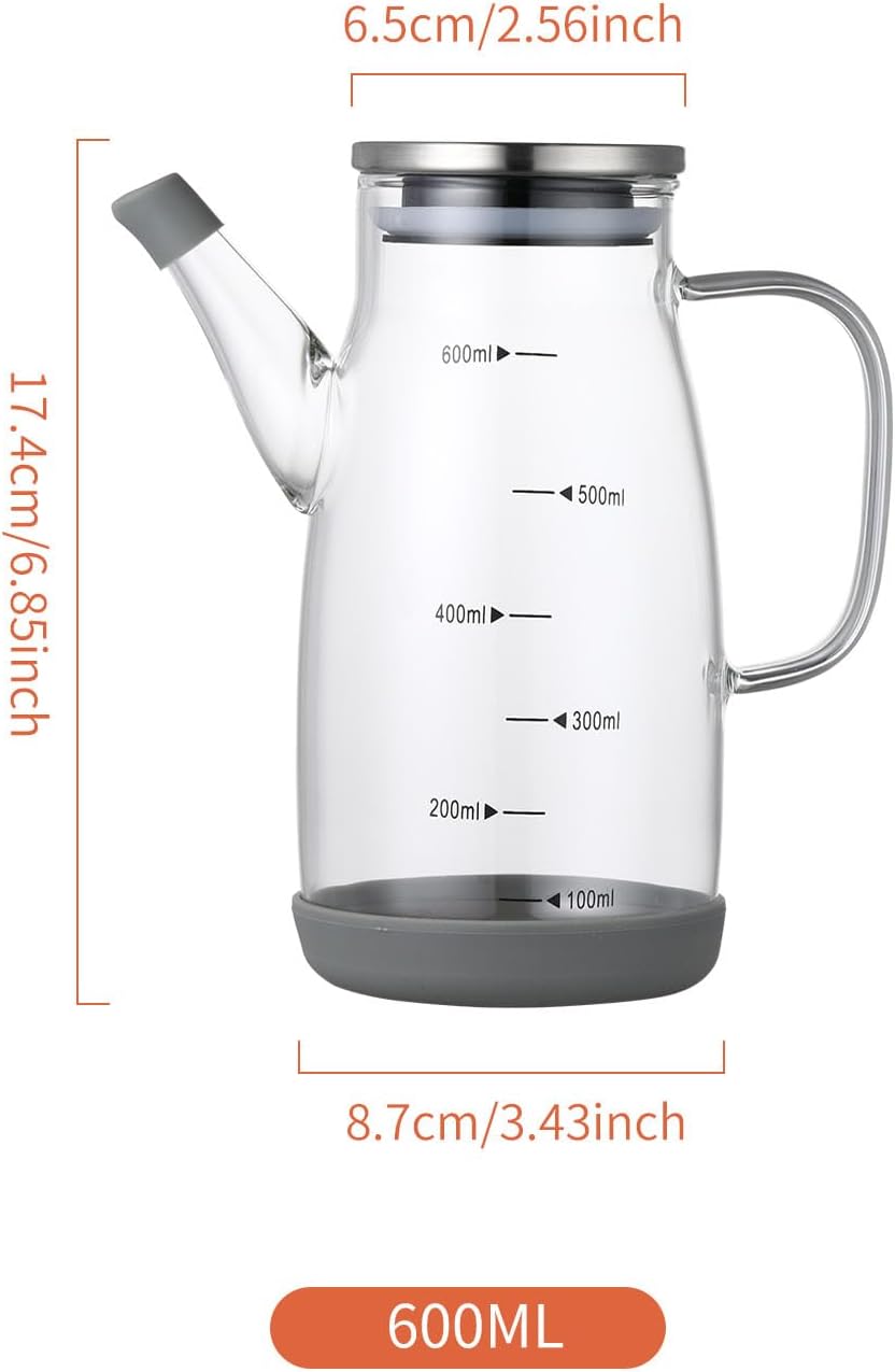 Skiennix Large Glass Oil Dispenser Bottle - No Drip Olive Oil & Vinegar Cruet | 20oz / 600ml Clear