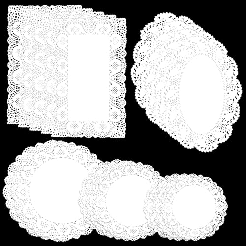 150-Piece Paper Lace Doilies Set, Assorted Round, Oval and Rectangle Sizes