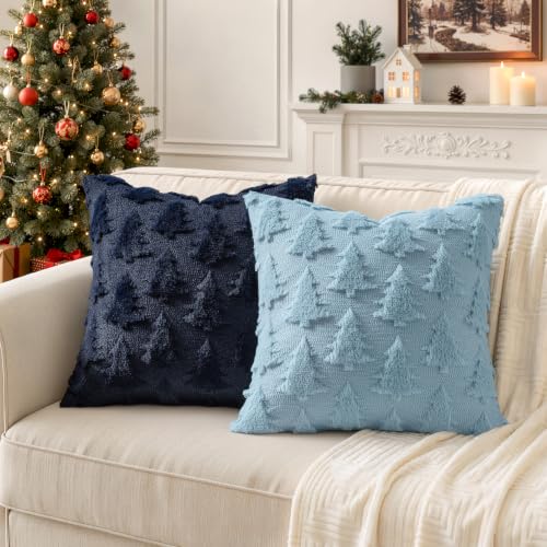 MIULEE 18x18 Navy Blue Christmas Pillow Covers Set of 2 Holiday Decor