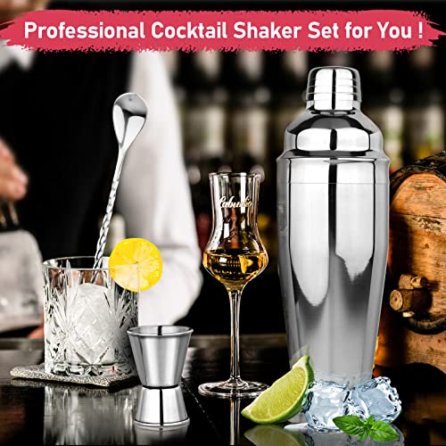 Silver 3-Piece Cocktail Shaker Set with Jiggers - 24oz Bartender Kit