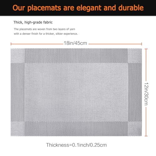 Silver Grey Woven Vinyl Placemats - Heat Resistant Table Mats, Set of 6