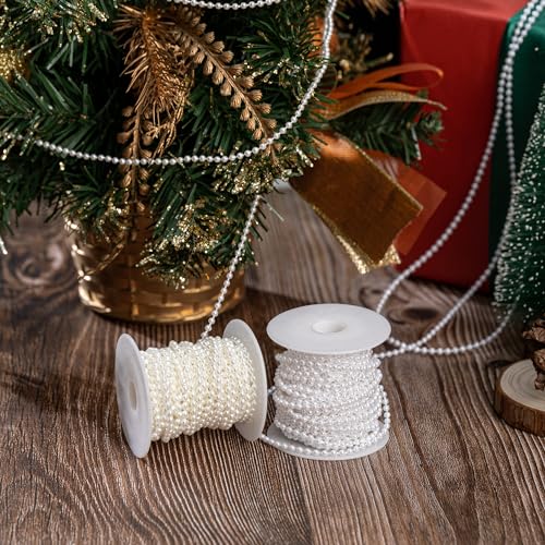 3mm Faux Pearl Bead Garland Roll, 33 Ft Ivory Strand for Wedding & DIY Crafts