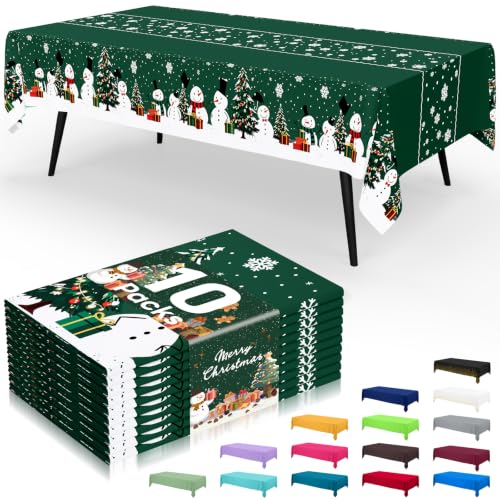 Smiry 54 x 108 Inch Christmas Green & White Disposable Tablecloths (10 Packs)
