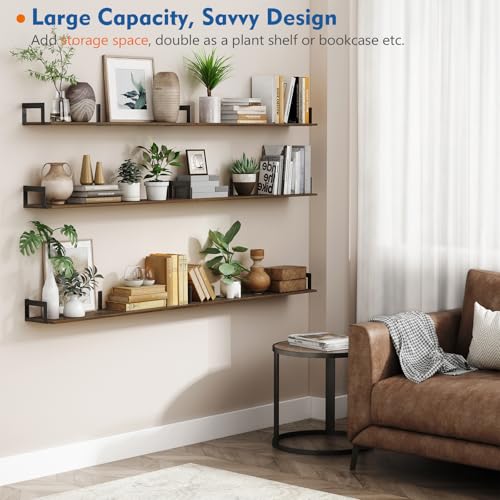 36-Inch Long Floating Wall Shelves, Set of 3 Rustic Wooden Storage Ledges