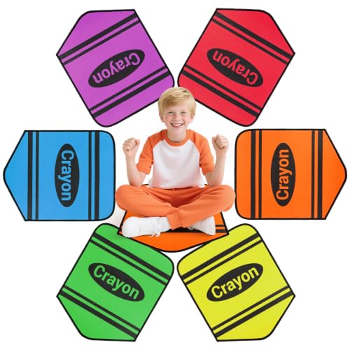 6-Piece Crayon Classroom Carpet Seats, 14x17 Inch Non-Slip Floor Mats