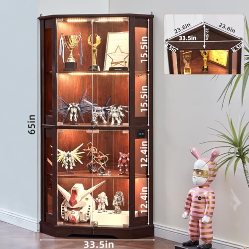 Farmhouse Corner Display Cabinet with Glass Doors and Motion-Sensor LED