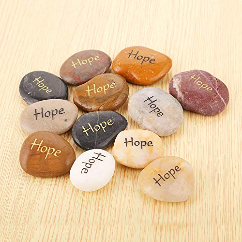 12-Piece Hope Engraved Natural River Stones - Inspirational Palm Stones