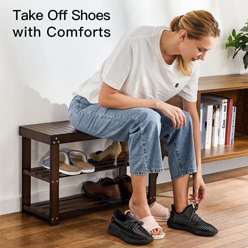 3-Tier Bamboo Shoe Rack Bench for Entryway, Sturdy Storage Organizer