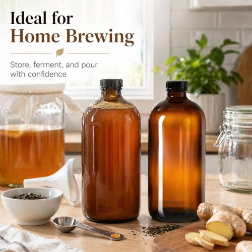 32oz Amber Glass Bottles with Airtight Lids for Home Brewing, Pack of 4