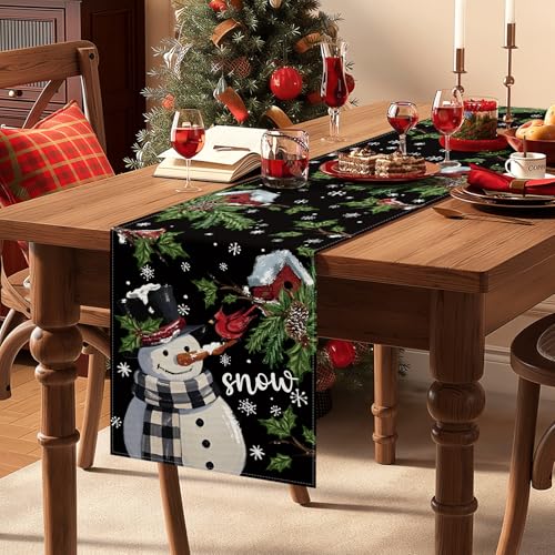 OTOSTAR Snowman Black Christmas Table Runner 13x36 Inch Holiday Decor