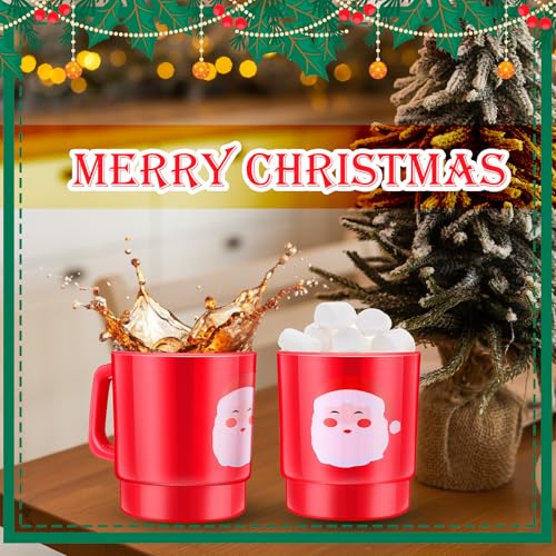 Santa Claus Face Plastic Christmas Mugs Set of 12 with Handles - Festive Holiday Drinkware