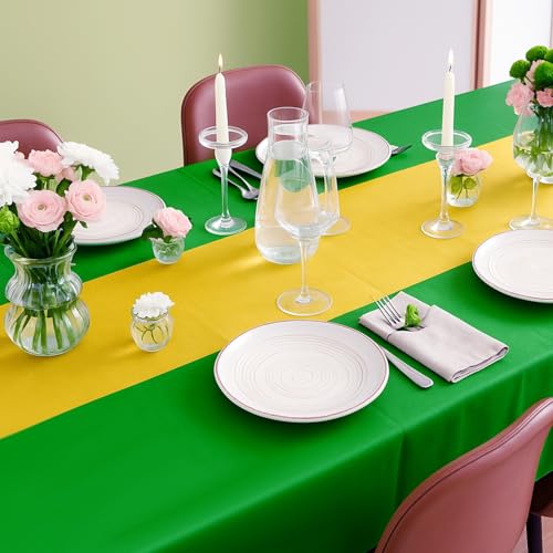 Disposable Plastic Tablecloth 54x108 Inches, Green & Yellow Pack of 3