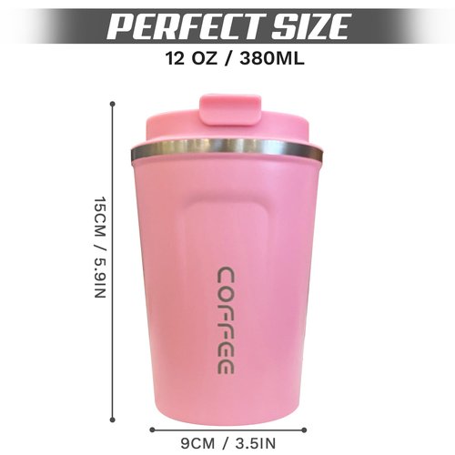 SPLMIFA Travel coffee mugs leak-proof, reusable coffee cups with lids, stainless steel vacuum insulated coffee tumblers, thermal insulation cups for men & women keep drinks hot & cold(2nd-Pink, 12OZ)