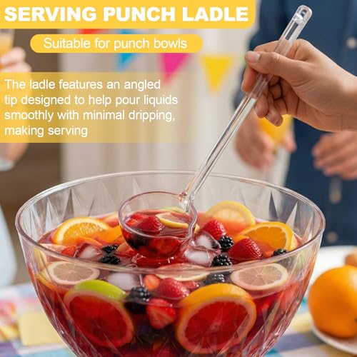 1.4 Gallon Plastic Punch Bowl with Ladle, Clear Diamond Texture Serving Bowl