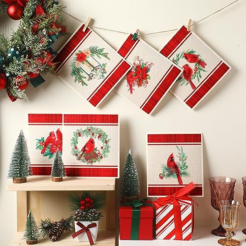 Maxcheck 6-Pack Christmas Cardinal Kitchen Towels 6.9 x 7.7 inches