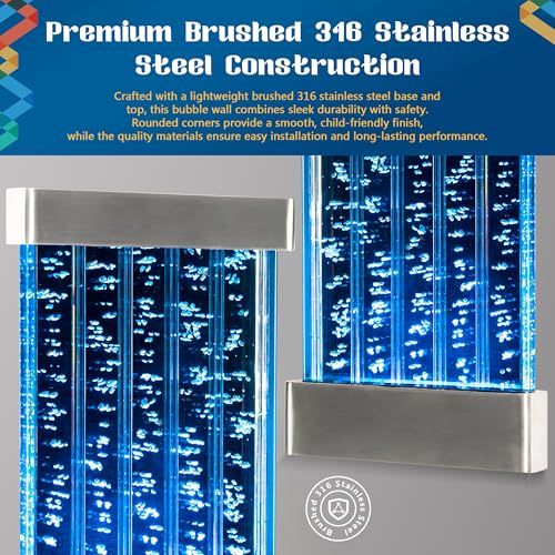24x16 Inch Wall-Mounted LED Bubble Wall Sensory Water Panel with App Control