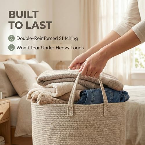 JMvicyroam 65L Extra Large Cotton Rope Blanket Basket & Laundry Hamper