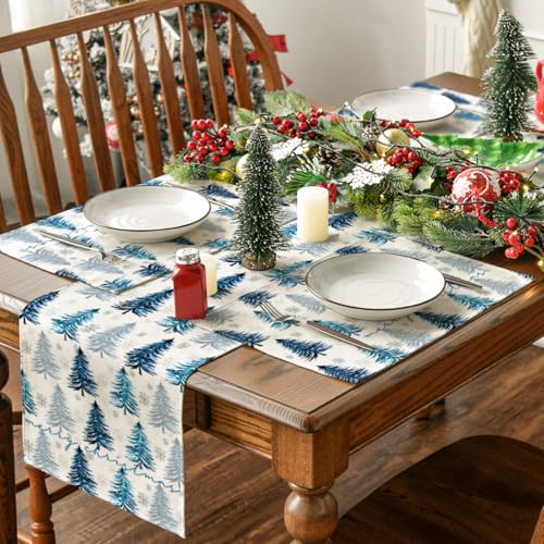 Artoid Mode Blue Christmas Placemats Set of 6, 12x18 Inch Seasonal Table Decor