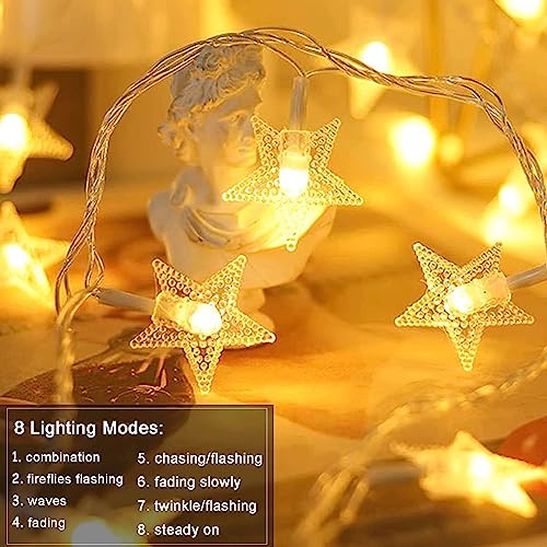 Minetom 33ft 100 LED Star String Lights Plug In Warm White with Remote