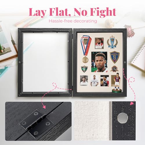 11x14 Deep Shadow Box Frame with Linen Back and Magnetic Door, Black