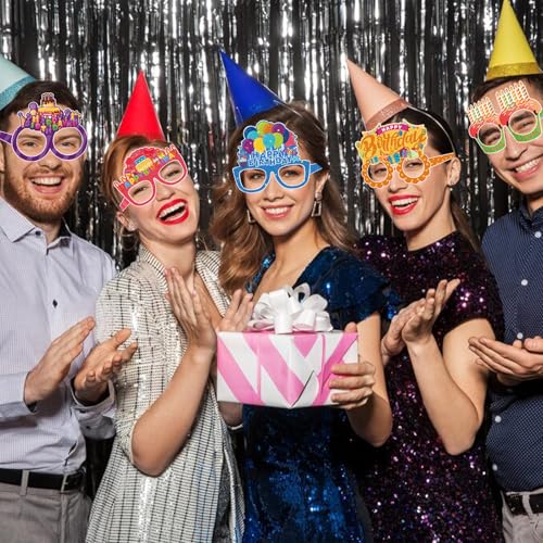 12-Pack Birthday Party Paper Glasses - Fun Photo Booth Props & Favors