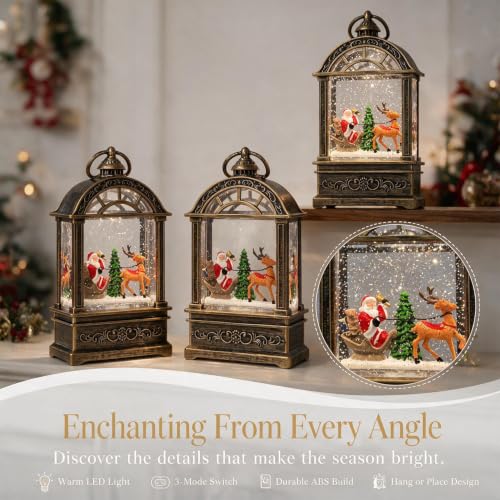 Santa Claus Snow Globe Lantern with Music & LED Lights – 9.6 inch, USB or Battery powered