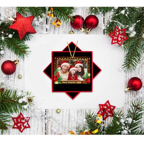 JUESMOS 2026 Personalized Christmas Photo Frame Ornament – Acrylic 3.2x2.3in with Gift Box
