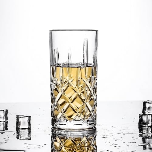 BinSakao Style A Highball Glass Set of 6, 14oz Tall Drinkware for Cocktails & Beverages