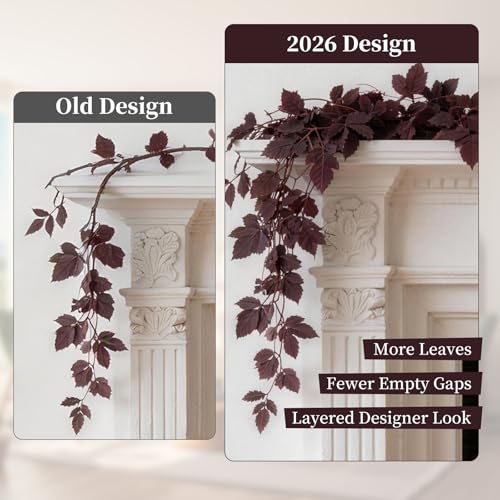 6ft Artificial Plum Fall Garland - Moody Autumn Leaf Decor for Mantel & Table