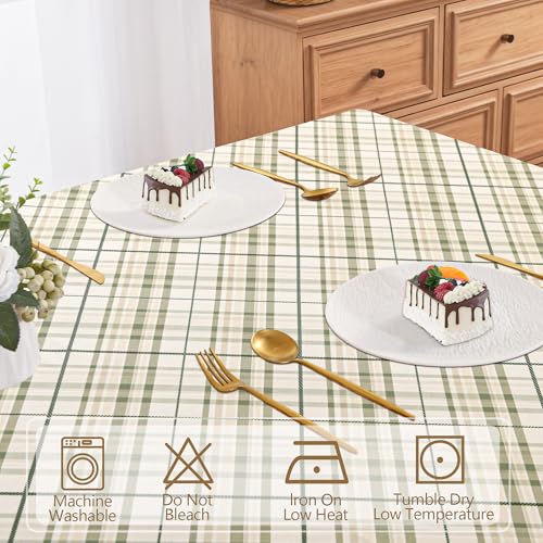 DWCN Checkered Tablecloth 60 x 84 Inch Rectangular Sage Green & White