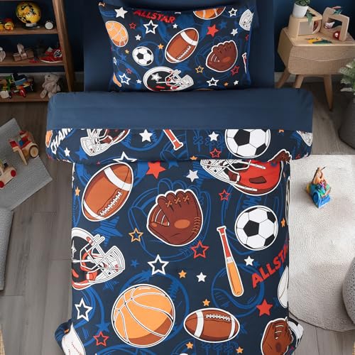 Glow in the Dark Sports Ball Twin Comforter Set - 5-Piece Boys Bed in a Bag