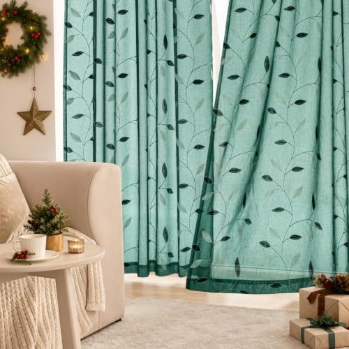 MIULEE Hunter Green Leaf Pattern Sheer Curtains 52x84 in | Set of 2