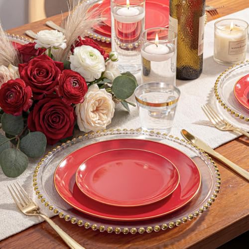 WDF Red Disposable Dinnerware Set for 25 Guests - Plates, Cups, Cutlery, Variant Red/150