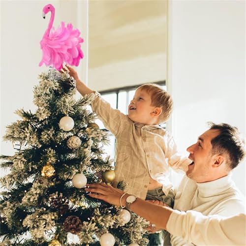 Pink Flamingo Christmas Tree Topper with Fluffy Feathers (9.8")