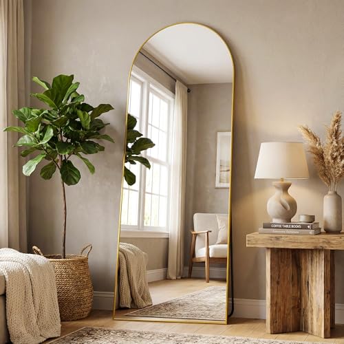 Arched Full Length Floor Mirror (58" x 19") - Gold Aluminum Frame