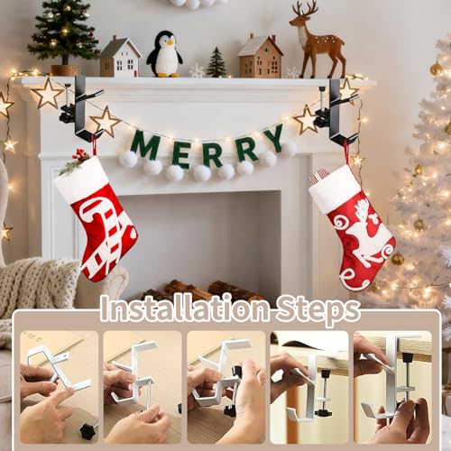 Adjustable Fireplace Stocking & Garland Hanger Hooks for Mantel - 2 Pack