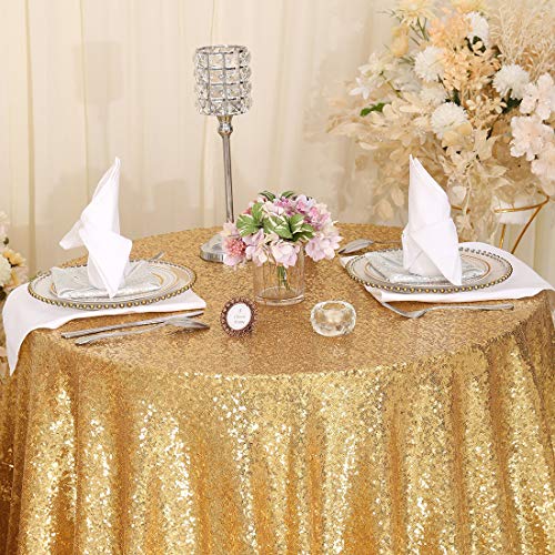 SquarePie Gold Round Sequin Tablecloth 132 Inch Wedding Party Decor