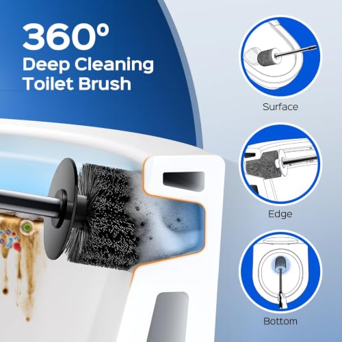 Compact Toilet Bowl Brush and Holder Set, Rustproof Stainless Steel Base, Silver